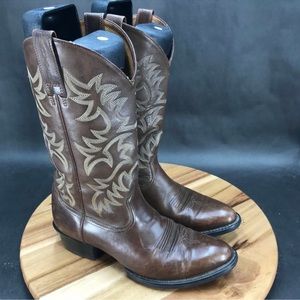 Ariat Brown Leather Pull On Roper Western Cowboy Boots Mens Size 9.5 D